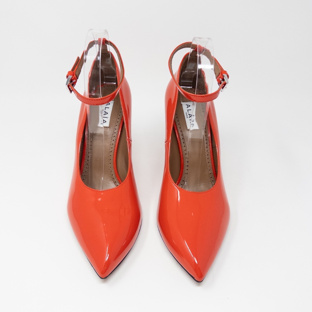 Alaia Shark Pump Red Orange Heels with Ankle Strap 39 EU 9 US - Picture 2 of 8